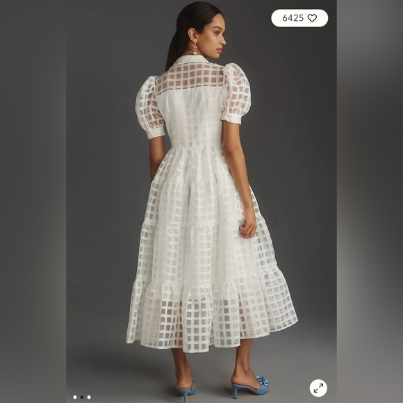 English Factory White Organza Grid Midi Dress - Picture 4 of 8